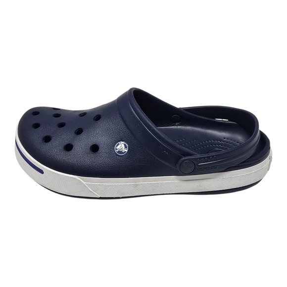 New Crocs Classic Clog Comfort Navy Blue White Stripe Mens Size 11 - Picture 1 of 12